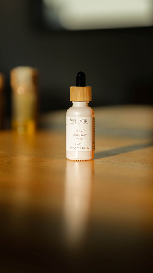 Sérum nuit anti-âge bakuchiol acide hyaluronique CoQ10 Akayia Nature — 30ml peaux matures et sensibles