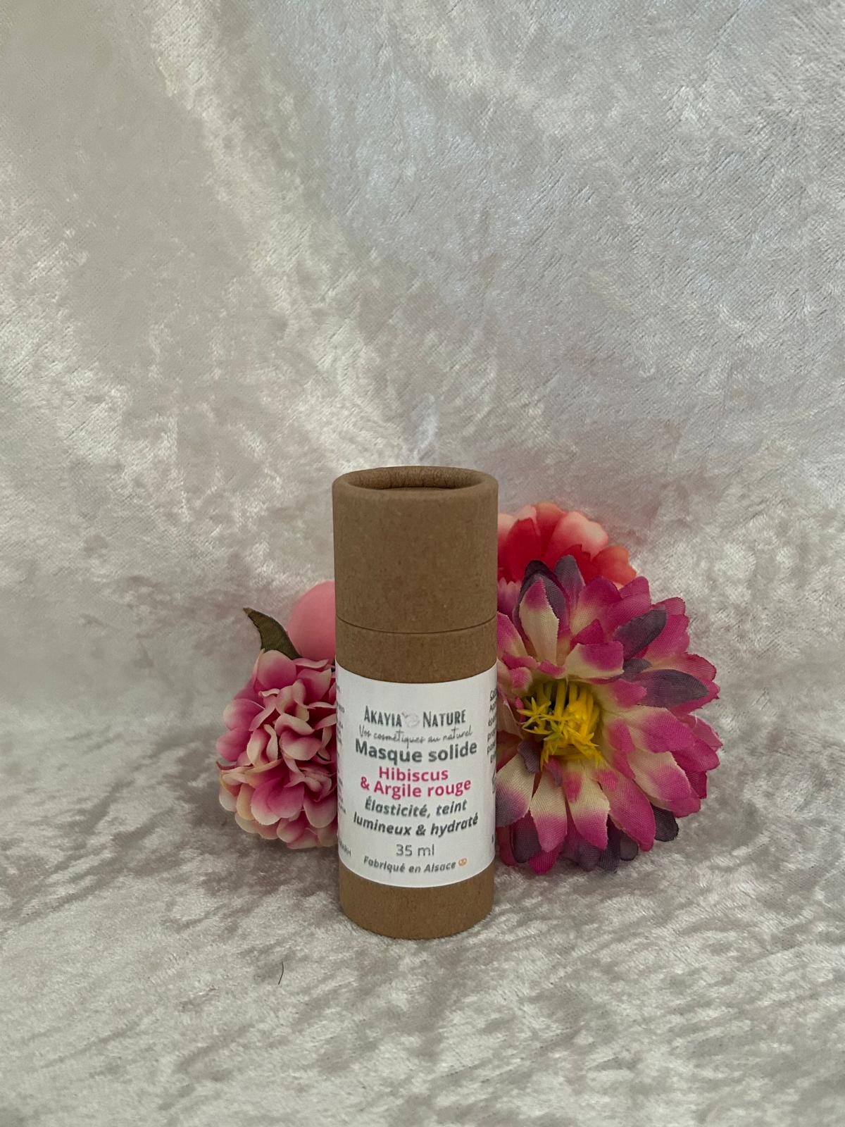 Masque solide visage éclat argile rouge hibiscus Akayia Nature — 35g